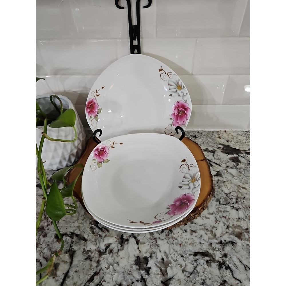 Vintage Japanese White And Pink Floral Serving Or Soup Bowls SET OF 4